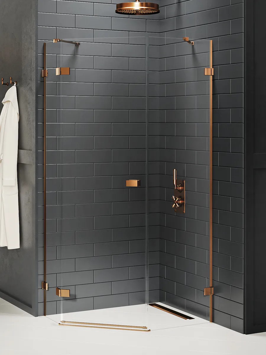 Avexa Copper Brushed aszimmetrikus egy ajtós ötszögletes zuhanykabin