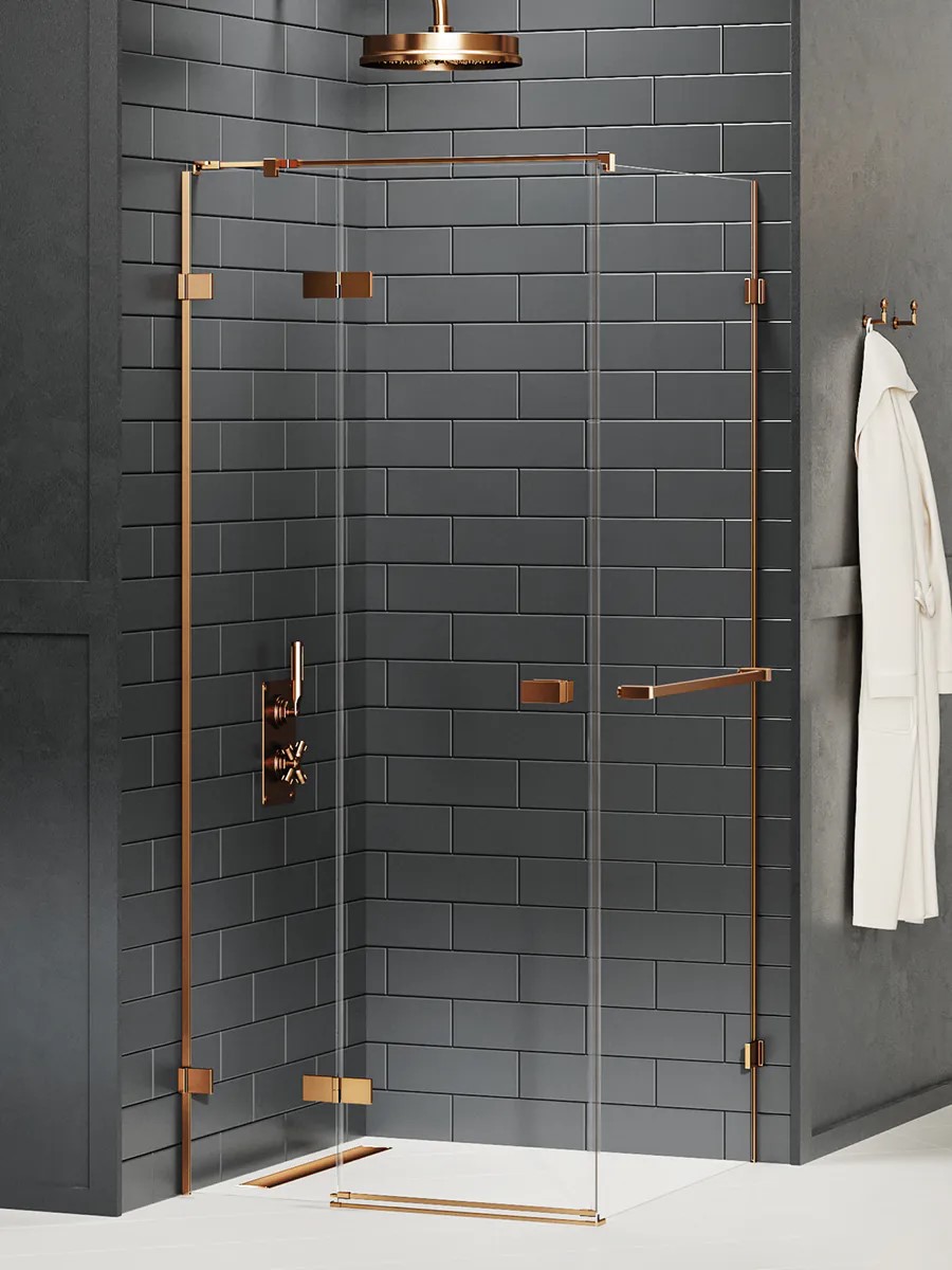 Avexa Copper Brushed egy ajtós szögletes zuhanykabin törölközőtartóval