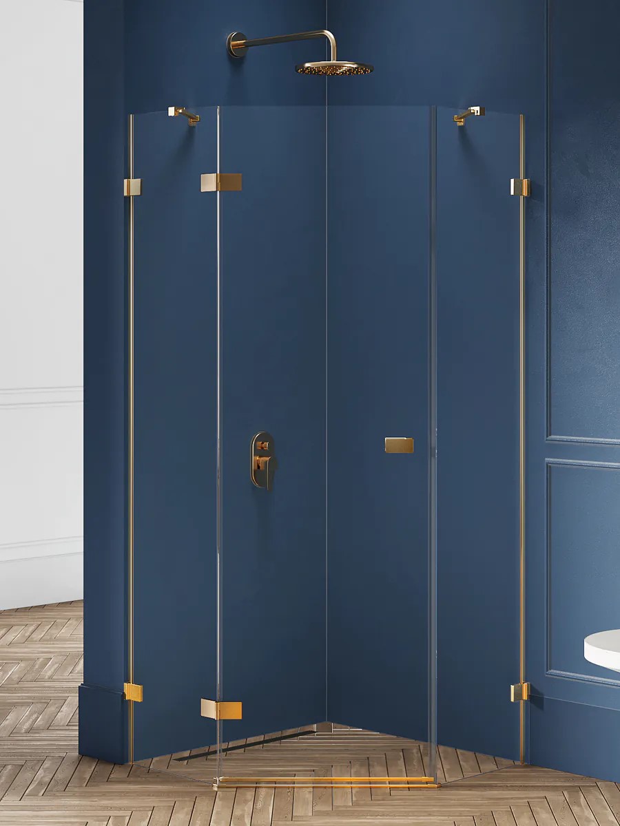 AVEXA Gold Brushed egy ajtós ötszögletes zuhanykabin