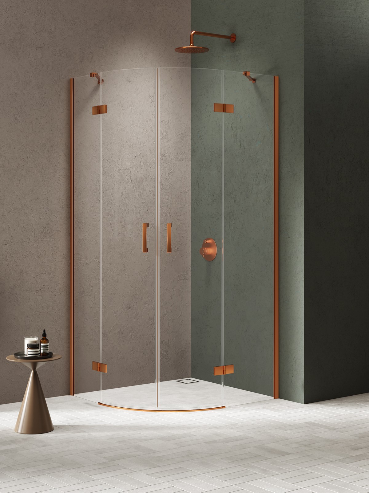 NESTA Copper Brushed két ajtós íves zuhanykabin