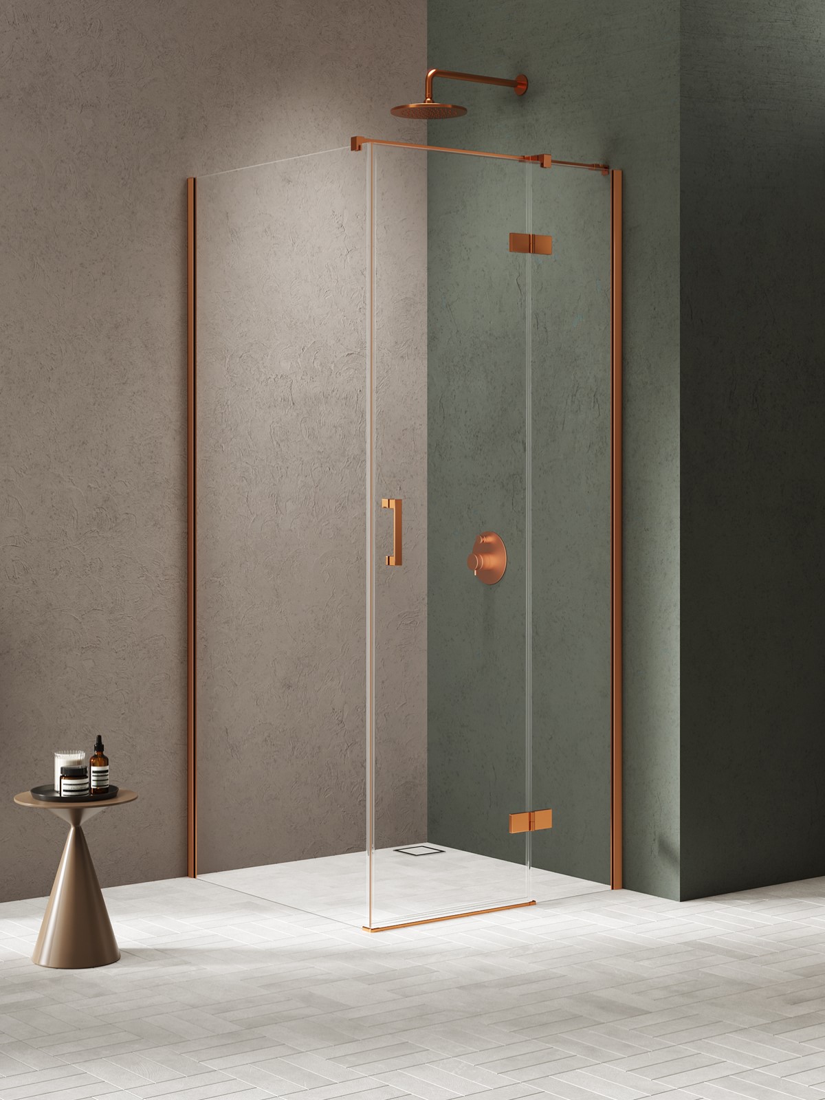 NESTA Copper Brushed egy ajtós szögletes zuhanykabin