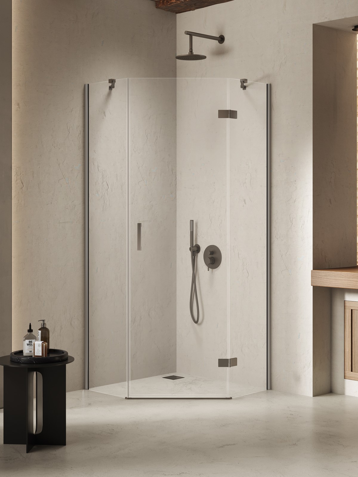 NESTA Gunmetal egy ajtós ötszögletes zuhanykabin