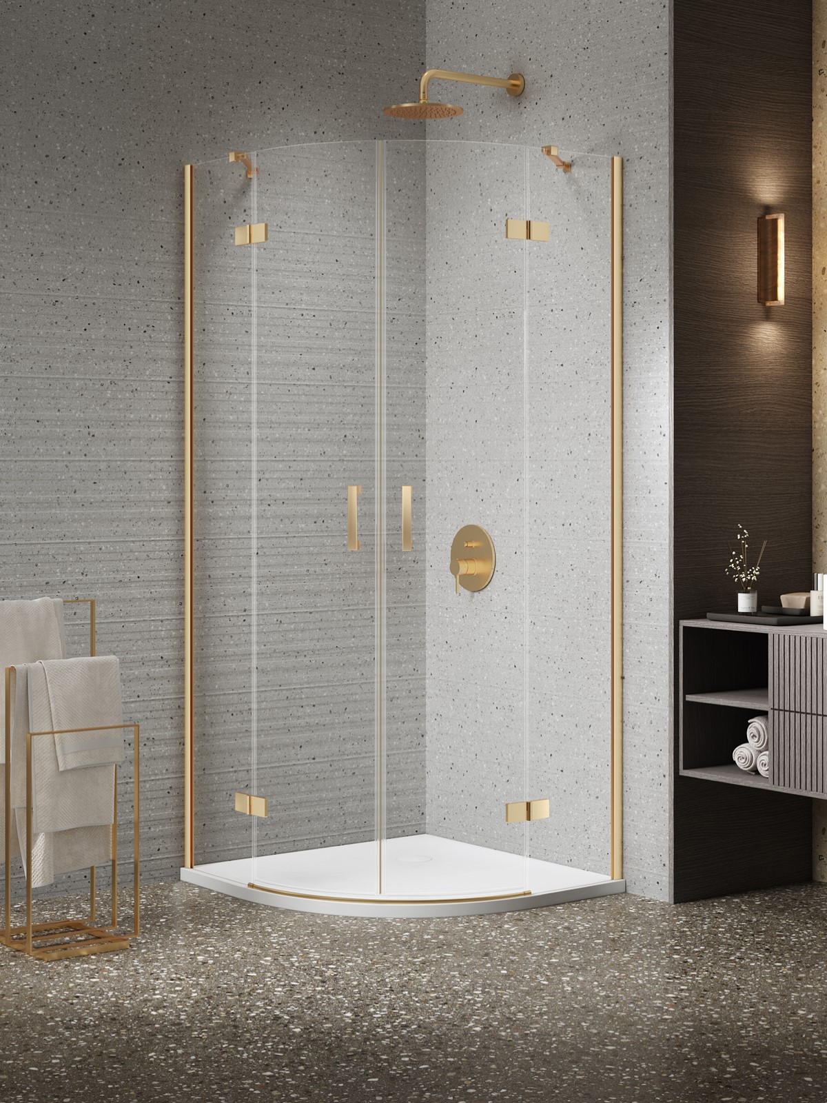 NESTA Gold Brushed két ajtós íves zuhanykabin