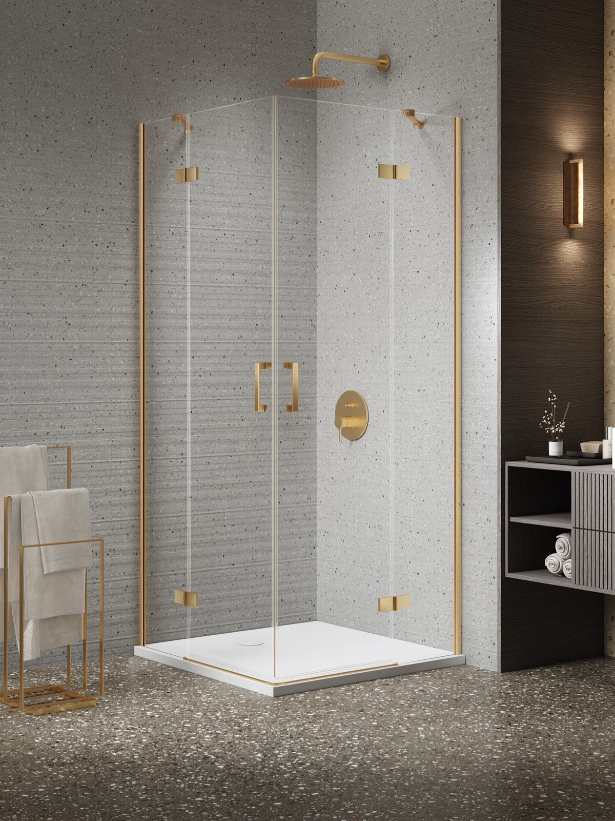 NESTA Gold Brushed két ajtós szögletes zuhanykabin