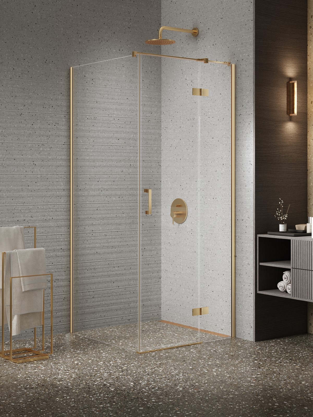 NESTA Gold Brushed egy ajtós szögletes zuhanykabin