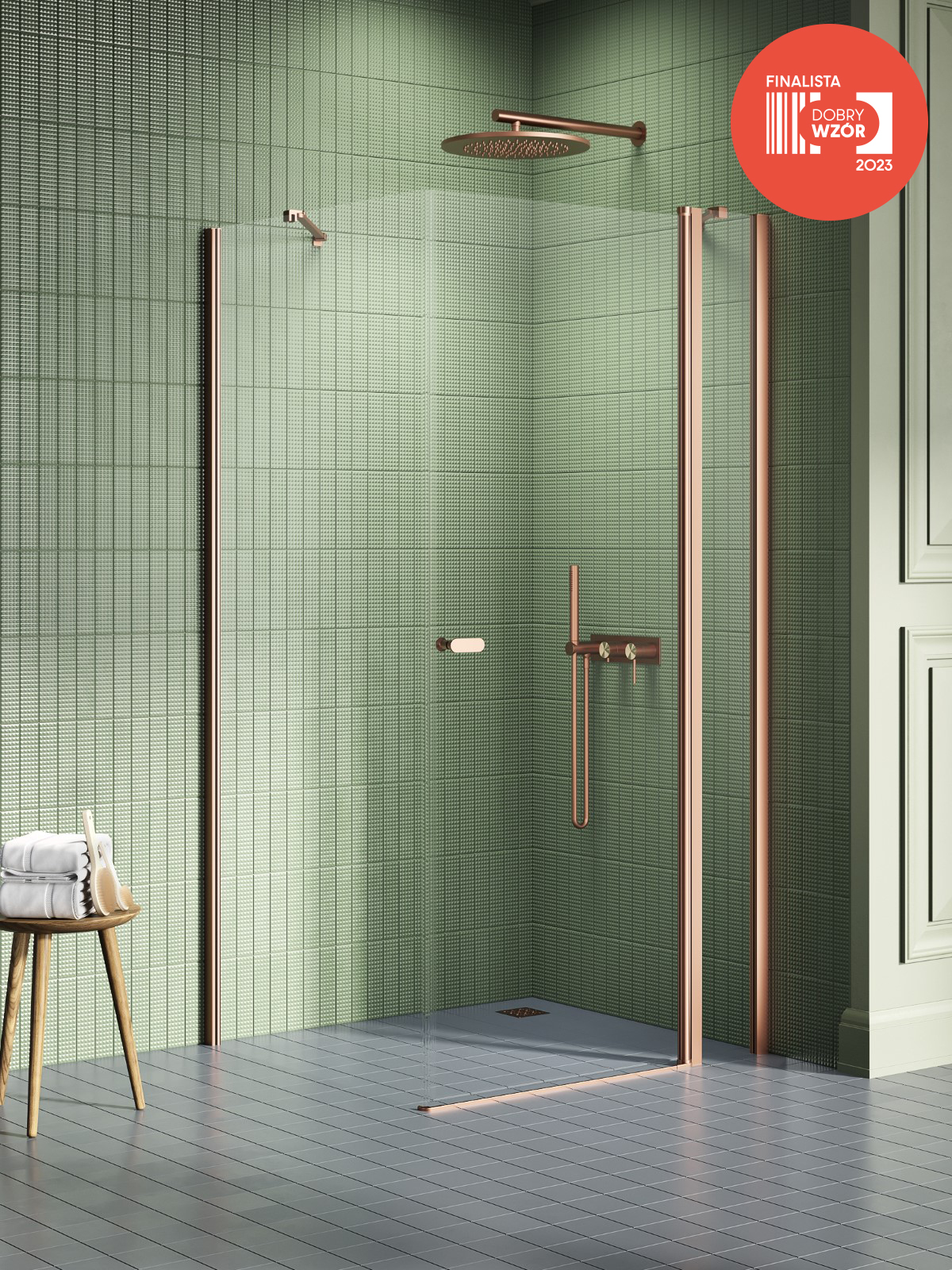NEW SOLEO Copper Brushed egy ajtós, fix résszel szögletes zuhanykabin