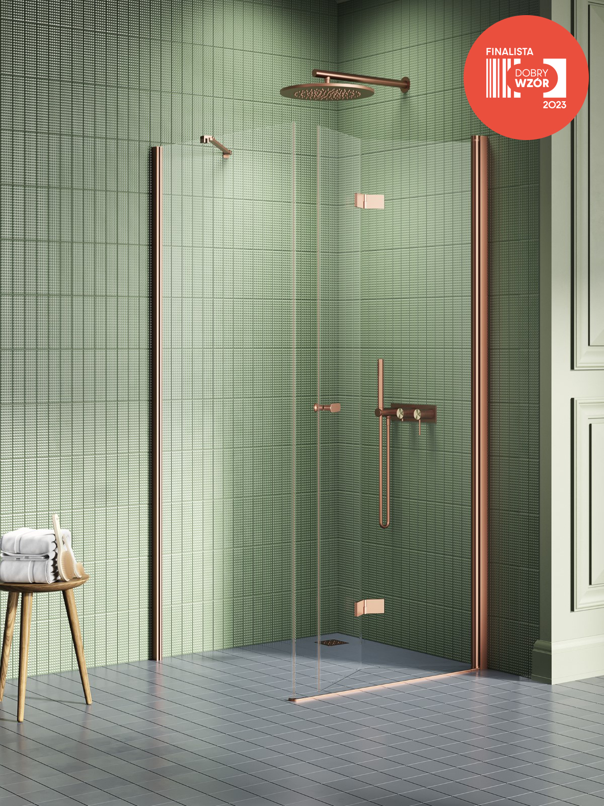 NEW SOLEO Copper Brushed egy harmonika ajtós szögletes zuhanykabin