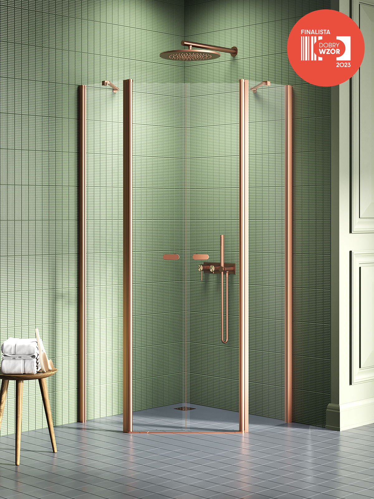 NEW SOLEO Copper Brushed két ajtós ötszögletű zuhanykabin