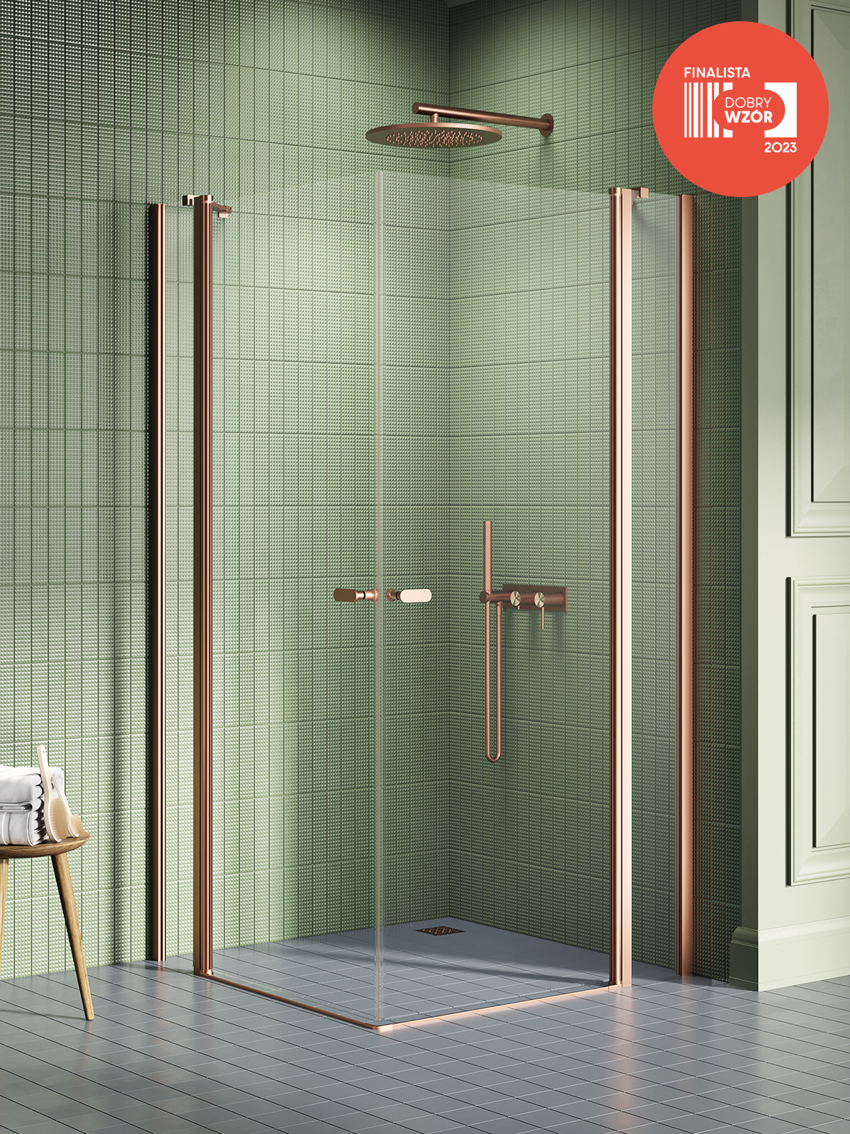 NEW SOLEO Copper Brushed két ajtós, fix részekkel szögletes zuhanykabin