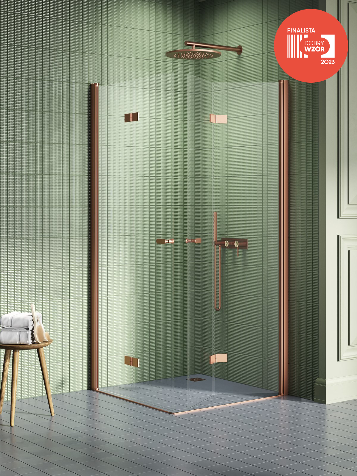 NEW SOLEO Copper Brushed két harmonika ajtós szögletes zuhanykabin