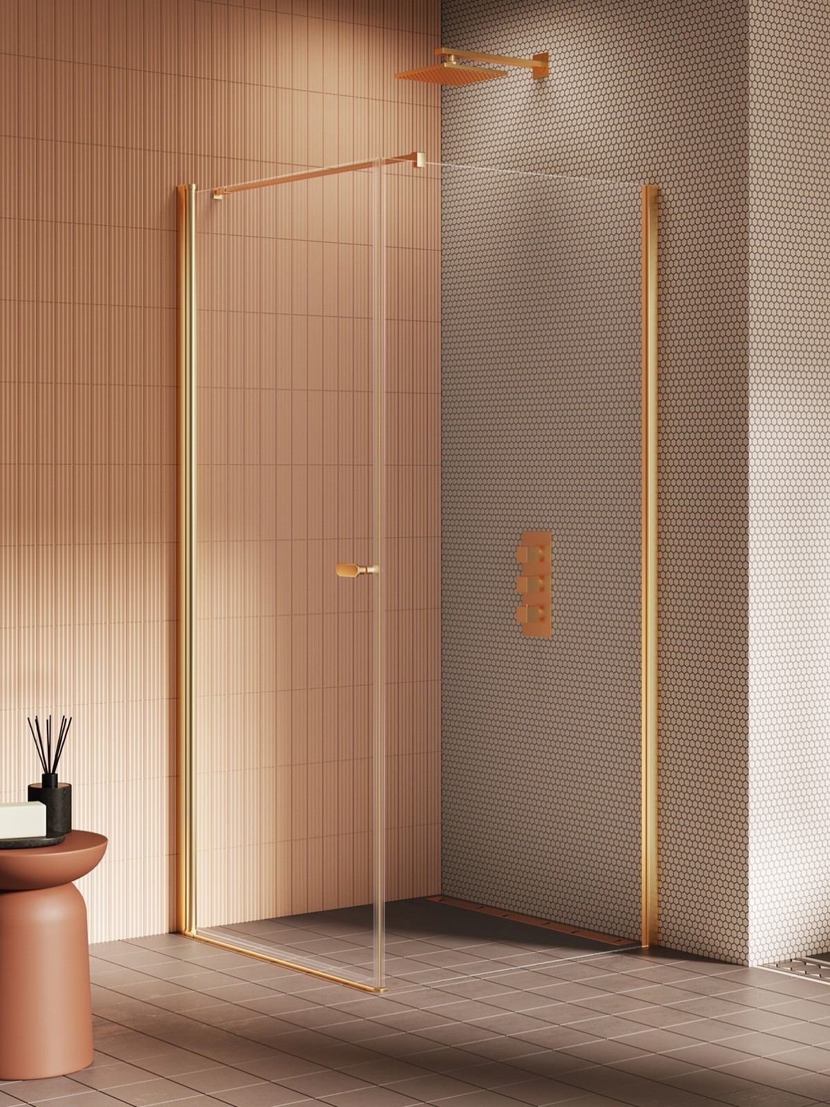 NEW SOLEO Gold Brushed egy ajtós szögletes zuhanykabin, Opció 2
