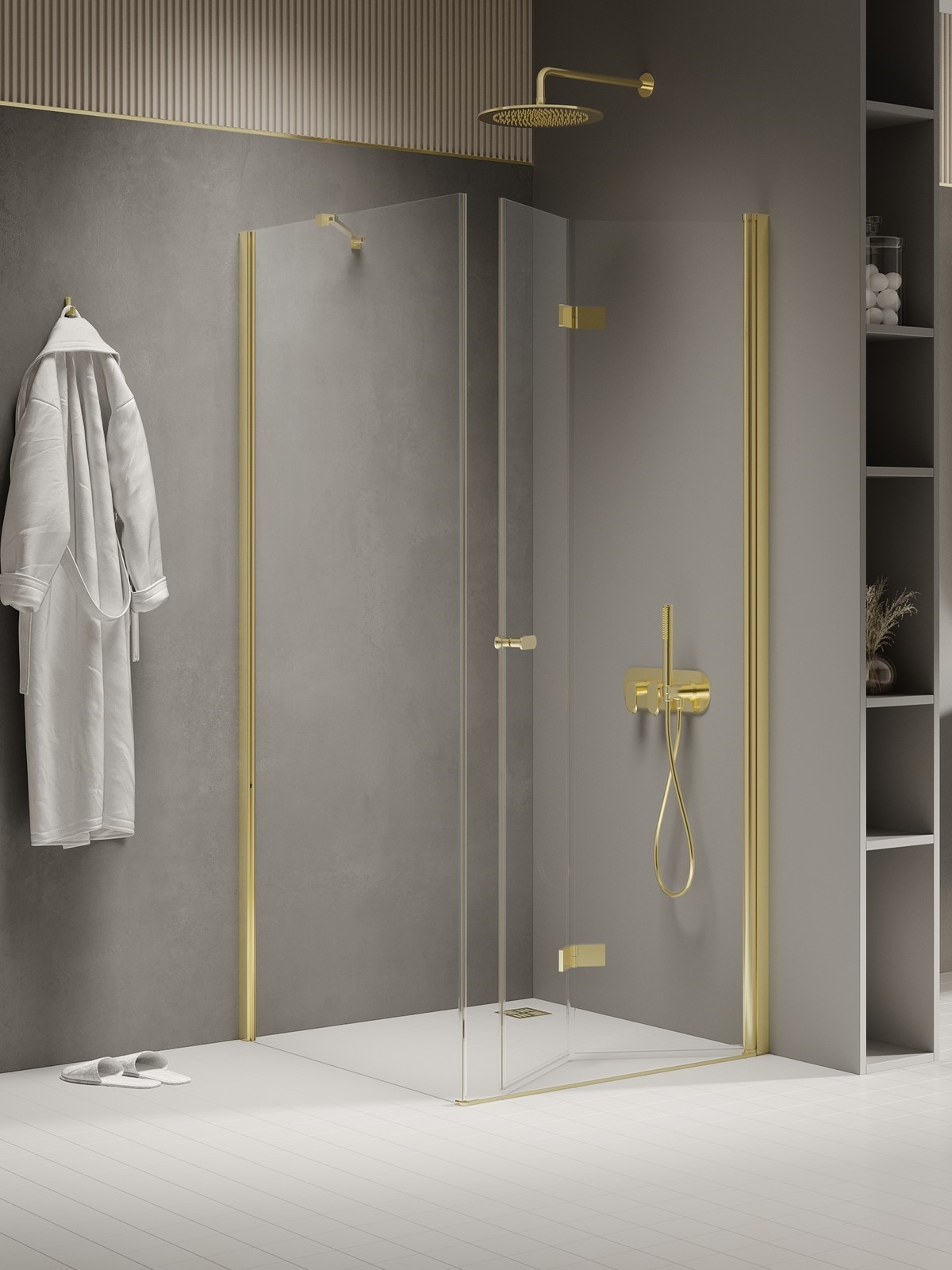 NEW SOLEO Light Gold egy harmonika ajtós szögletes zuhanykabin