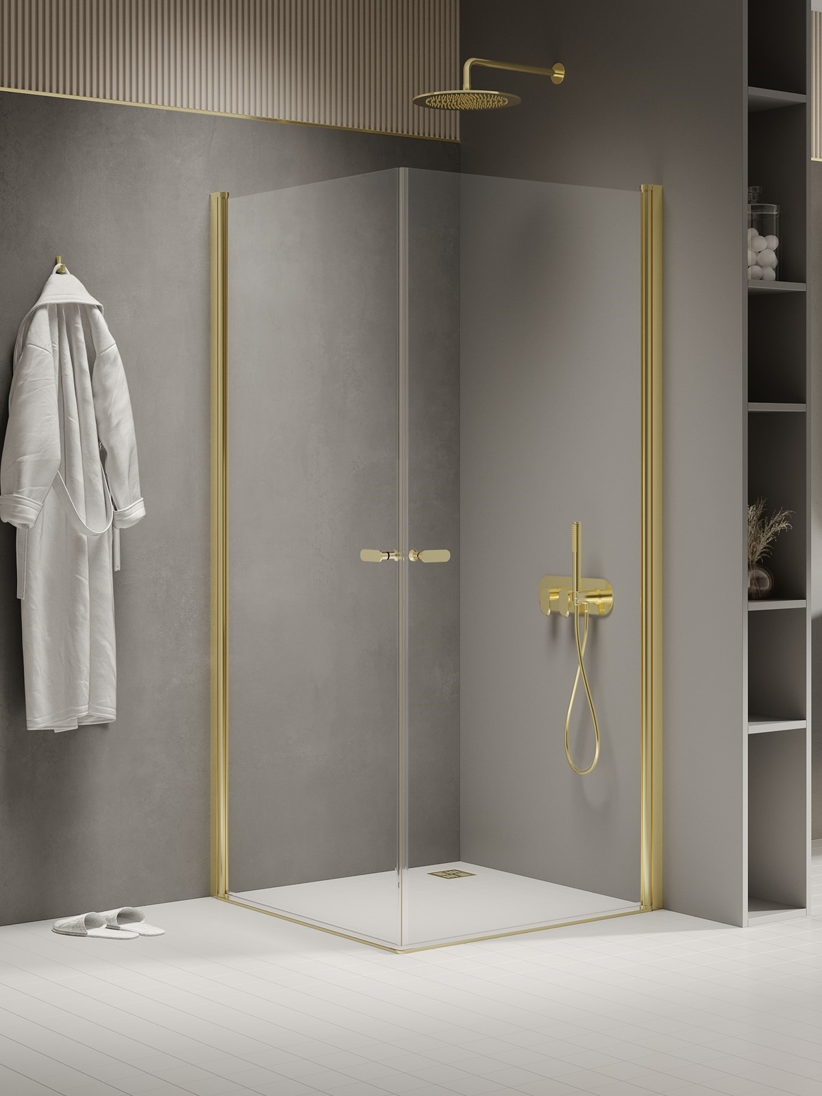 NEW SOLEO Light Gold két ajtós szögletes zuhanykabin