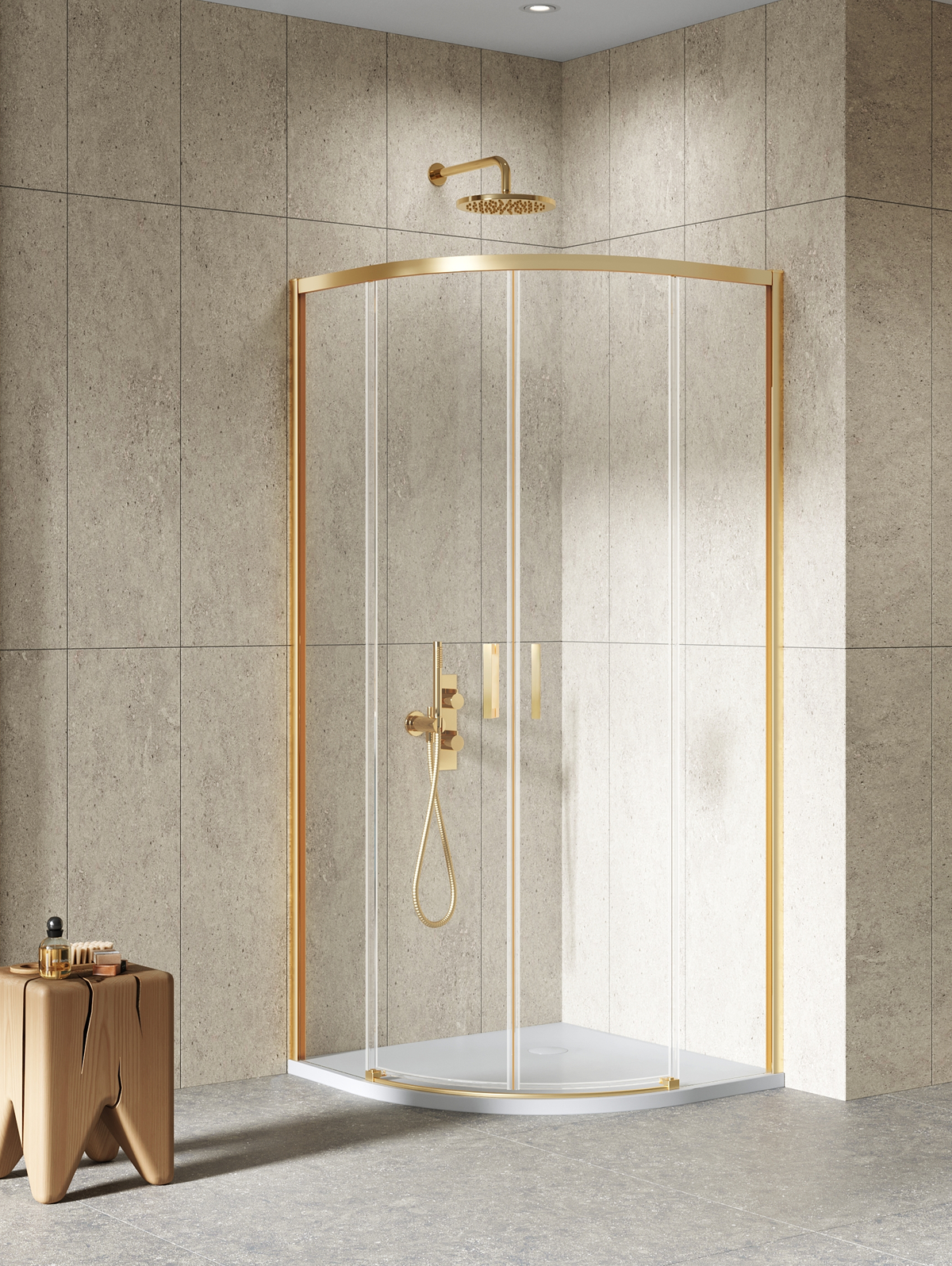 PRIME Gold Brushed íves, tolóajtós zuhanykabin