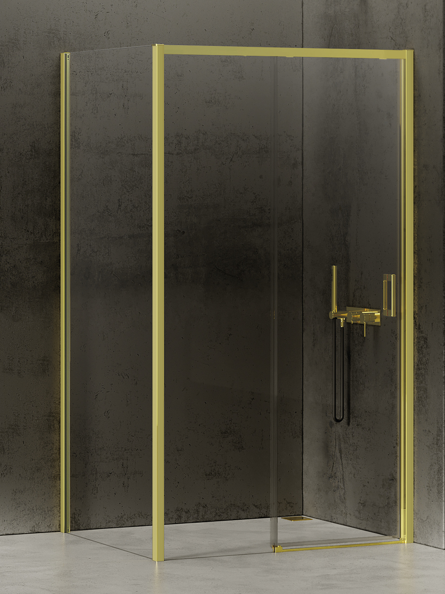 PRIME Light Gold tolóajtós szögletes zuhanykabin, nyitás a falnál