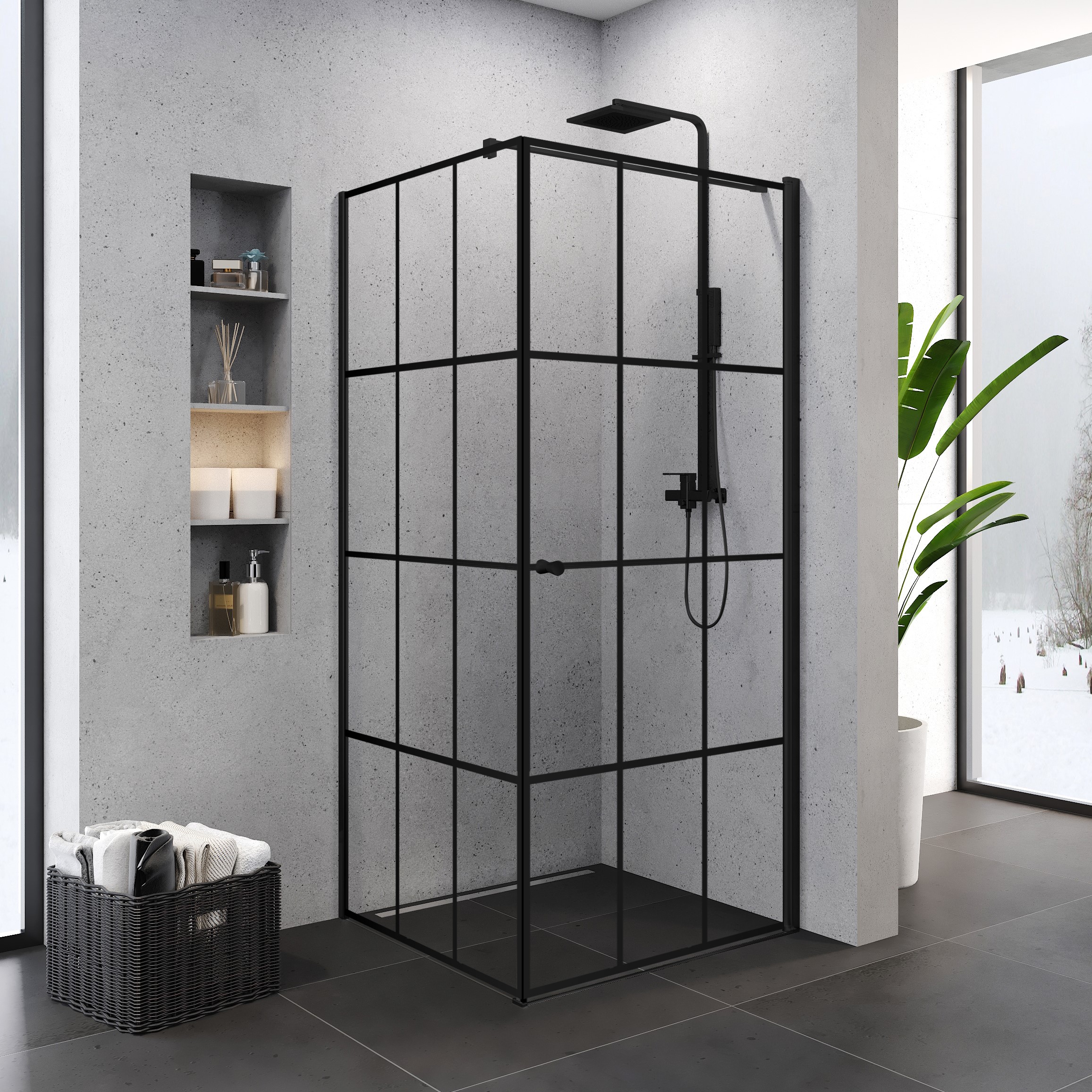 SUPERIA BLACK zuhanykabin rácsos mintával
