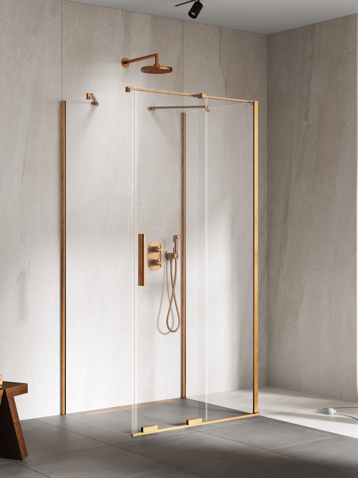 SMART Copper Brushed háromoldalú egy ajtós szögletes zuhanykabin